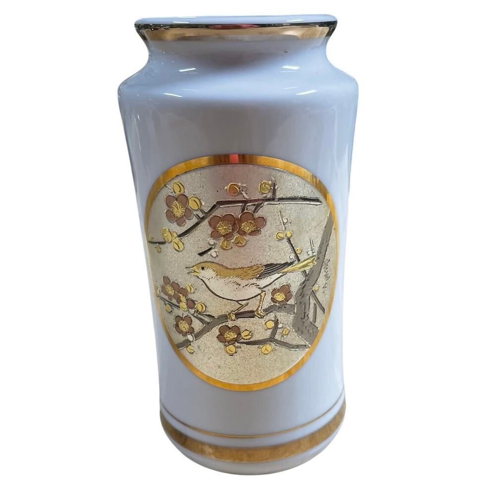 Vintage Art of Chokin Japanese Vase White Procelain with Gold Trim GUC